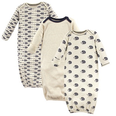 Touched by Nature Baby Boy Organic Cotton Long-Sleeve Gowns 3pk, Hedgehog, 0-6 Months