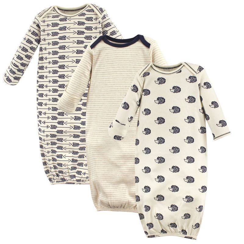 Touched by Nature Baby Boy Organic Cotton Long-Sleeve Gowns 3pk, Hedgehog, 0-6 Months, 1 of 3