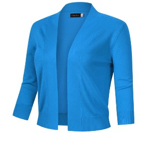 Women’s 3/4 Sleeve Cropped Cardigan Sweaters Open Front Knit Short Bolero Shrugs - 1 of 4