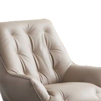 Khaki Top Grain Leather Accent Chair with Metal Frame and Ottoman