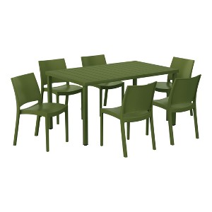 WestinTrends Playa 7-Piece Outdoor Rectangular Metal Patio Dining Table Set With Stackable Resin Patio Side Chairs - 1 of 4