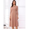 INSPIRE CHIC Women's Elegant Split Neck Side Zipper Pockets 3/4 Sleeve Work A-Line Dress - 3 of 4