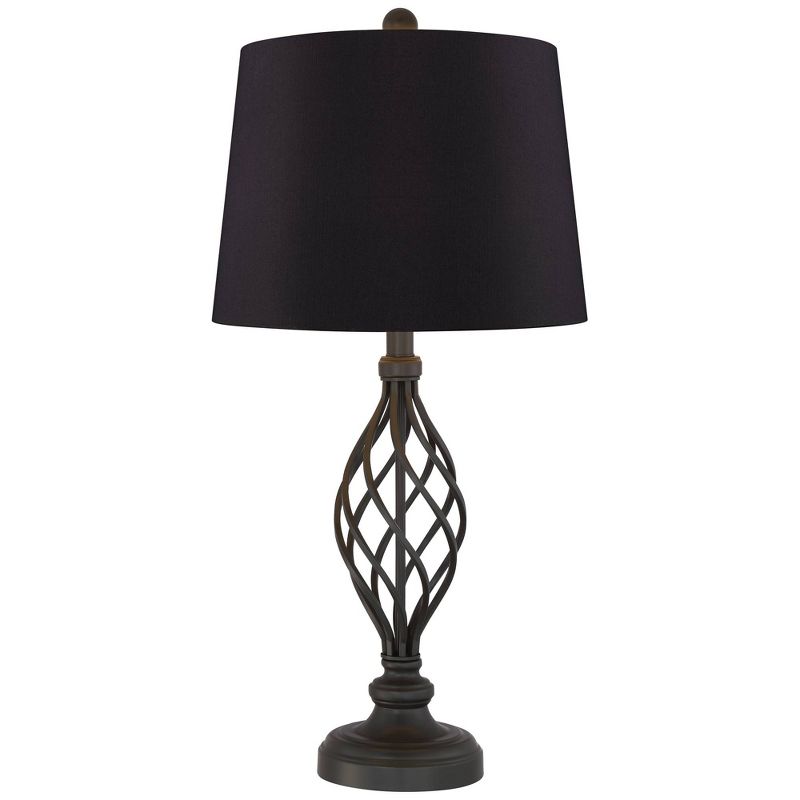 Franklin Iron Works Annie Modern Industrial Table Lamps 28" Tall Set of 2 Bronze Iron Black Faux Silk Drum Shade for Bedroom Living Room Bedside Kids, 5 of 6