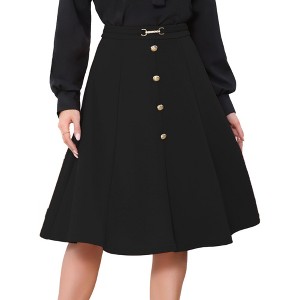 INSPIRE CHIC Women's A-Line Vintage High Waist Pleated Button Decor Midi Skirt - 1 of 4