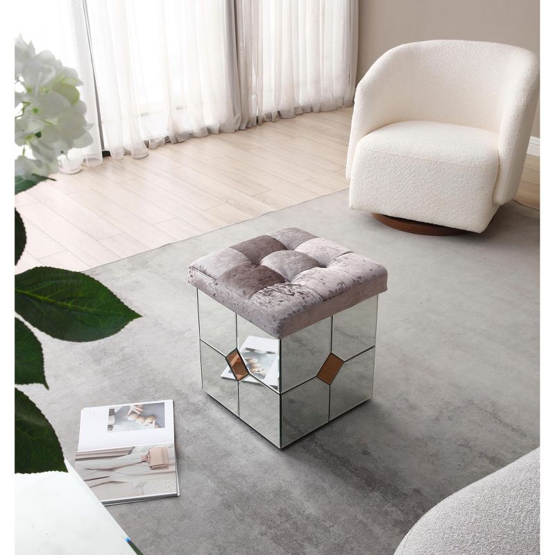 Passion Furniture Decor Brownish Gray Square Velvet Upholstered Ottoman, 6 of 8