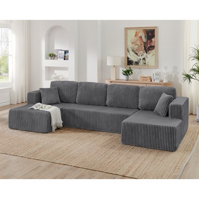 132.48" Modern Minimalist Corduroy U-Shape Modular Sectional Sofa, No Assembly Needed