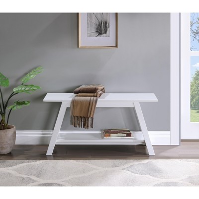 Roundhill Furniture Elyz Solid Wood Bench with Shelf, 36.10-Inch Long, White