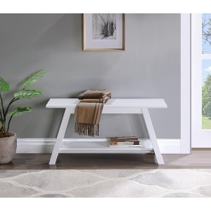 Roundhill Furniture Elyz Solid Wood Bench with Shelf, 36.10-Inch Long, White - 1 of 4