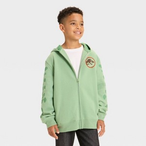 Boys' Jurassic Park Cosplay Full Zip Pullover Hoodie - Green - 1 of 4