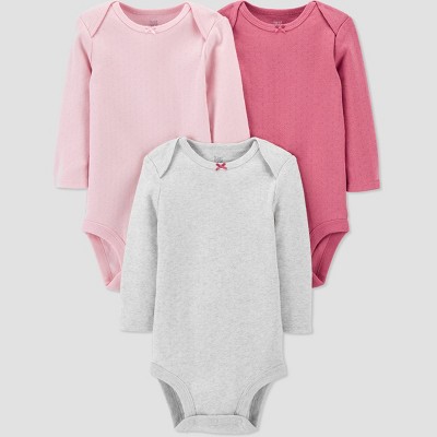 Image of Baby Girls' 3pk Solid Bodysuit - Just One You® made by carter's Pink/Gray 3M