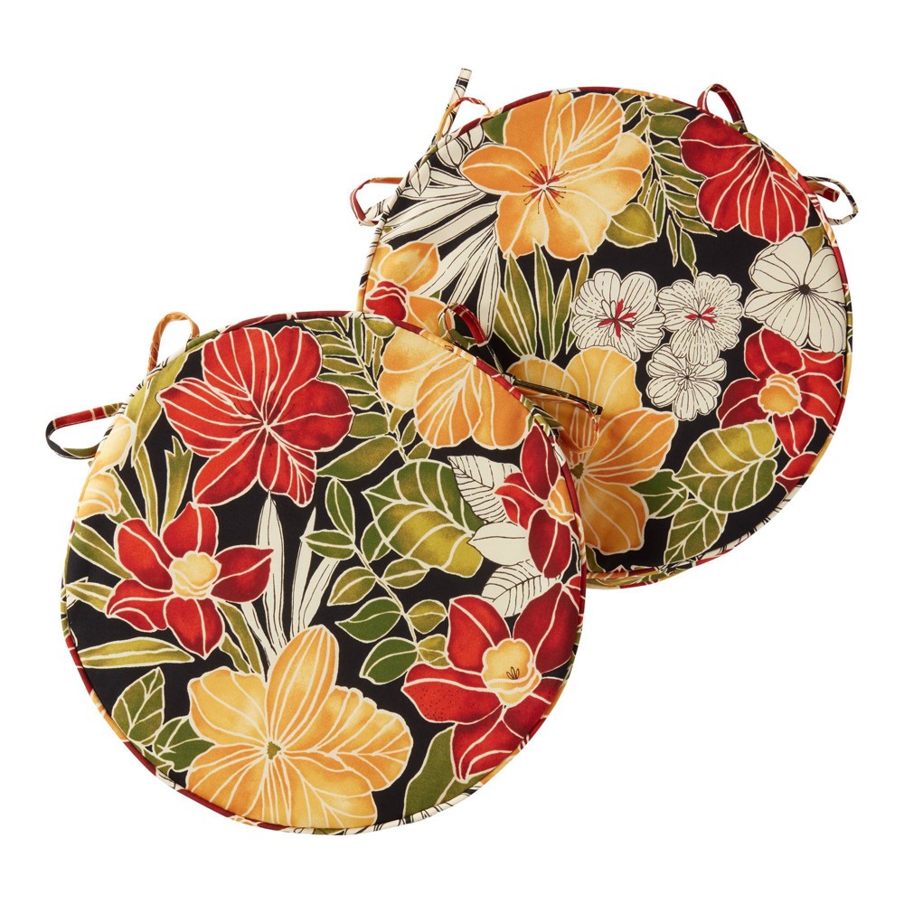 Photos - Pillow Kensington Garden 2pc 18" Round Outdoor Chair Cushions Aloha Black: Water & Stain Resistant, Zippered, Modern Floral Design