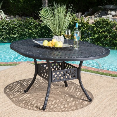 NicBex 61" Outdoor Dining Table,Round  Patio Table with Aluminum Frame for 2 to 4 Chairs,Outdoor Furniture,Black