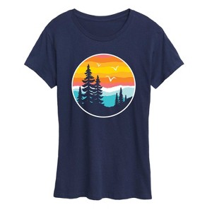 Women's - Instant Message - Round Sunset Mountain Scene Short Sleeve Graphic T-Shirt - 1 of 4