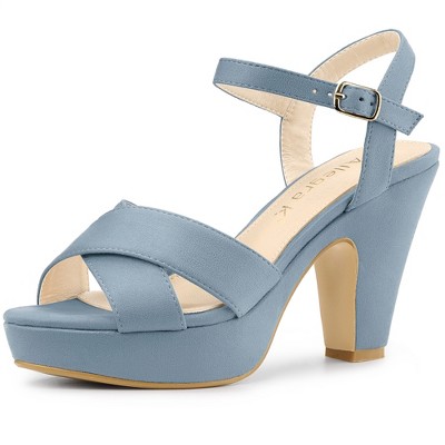 Allegra K Women's Buckle Closure Platform Chunky Heels Slingback Sandals