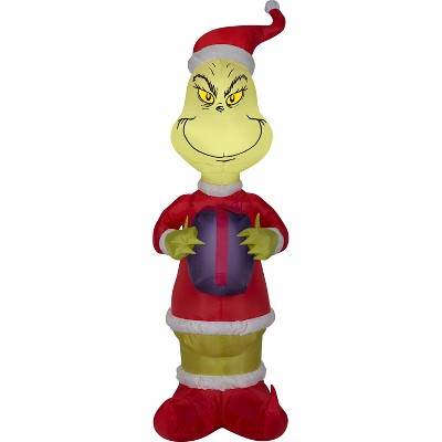 Gemmy Christmas Airblown Inflatable Grinch w/Present Dr. Seuss, 4 ft Tall, Multicolored