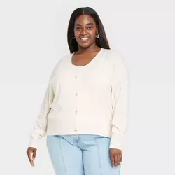 Women's Plus Size Fine Gauge Ribbed Cardigan - A New Day™ Cream 4X