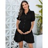 Women's Maternity Dress Collar V Neck Puff Short Sleeve Button Down Casual Tiered Pleated Mini Shirt Dress - 3 of 4