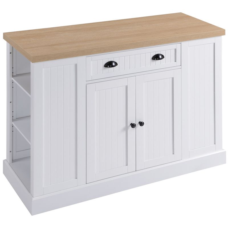 HOMCOM Fluted-Style Wooden Kitchen Island, Storage Cabinet w/ Drawer, Open Shelving, and Interior Shelving for Dining Room, 4 of 7