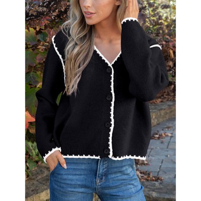 Long Sleeve Crewneck Button Down Womens Sweaters Spring Open Front Chunky Cardigan Sweaters for Women