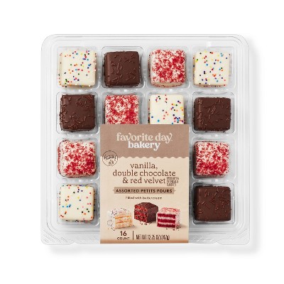 Petit Fours Vanilla, Double Chocolate, Red Velvet Assortment - 12.25oz/16ct - Favorite Day™