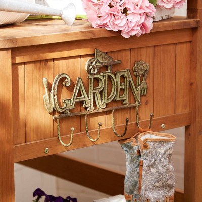 Rustic Brown Cast Iron Garden Wall Hook Rack