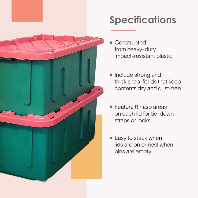 Homz Durabilt 27 Gallon Capacity Flip Lid Stackable Heavy Duty Tough Storage Container Tote, 5 of 8