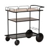 Huntley Wood and Metal Mobile Wine Cart Walnut Brown/Black - Baxton Studio - 3 of 4