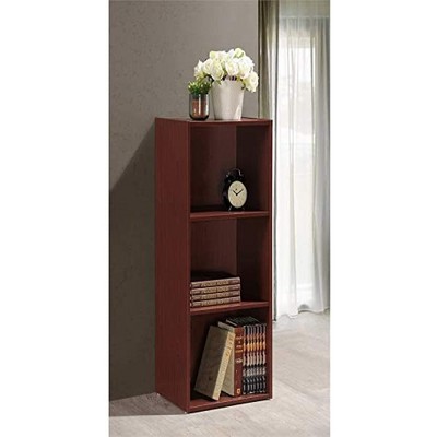 Mahogany 3-Shelf Kid-Friendly Storage Bookcase with Cubes and Doors