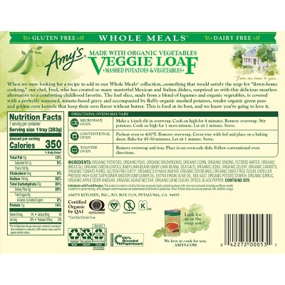 Amy&#39;s Vegan Gluten Free Frozen Organic Veggie Loaf &#38; Mashed Potatoes - 10oz