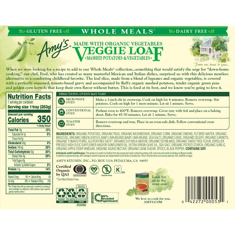 Amy&#39;s Vegan Gluten Free Frozen Organic Veggie Loaf &#38; Mashed Potatoes - 10oz, 4 of 6