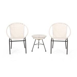 GDFStudio Belvidere Outdoor Wicker and Tempered Glass 3 Piece Chat Set - 1 of 4