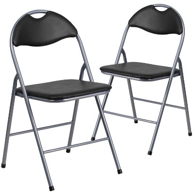 Flash Furniture 2 Pack HERCULES Series Black Vinyl Metal Folding Chair with Carrying Handle