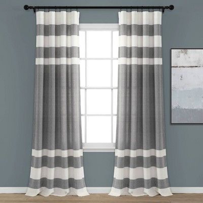 Set of 2 84"x40" Cape Cod Stripe Yarn Dyed Cotton Light Filtering Window Curtain Panels Gray/White - Lush Décor