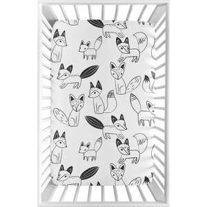 Sweet Jojo Designs Boy or Girl Gender Neutral Unisex Baby Fitted Mini Crib Sheet Fox Black and White - 1 of 4