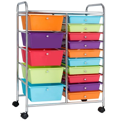 Costway 15 Drawer Rolling Storage Cart Tools Scrapbook Paper Office School  Organizer Colorful 