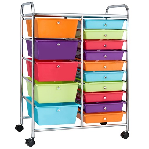 Gray/White 15-Drawer Metal Rolling Storage Cart