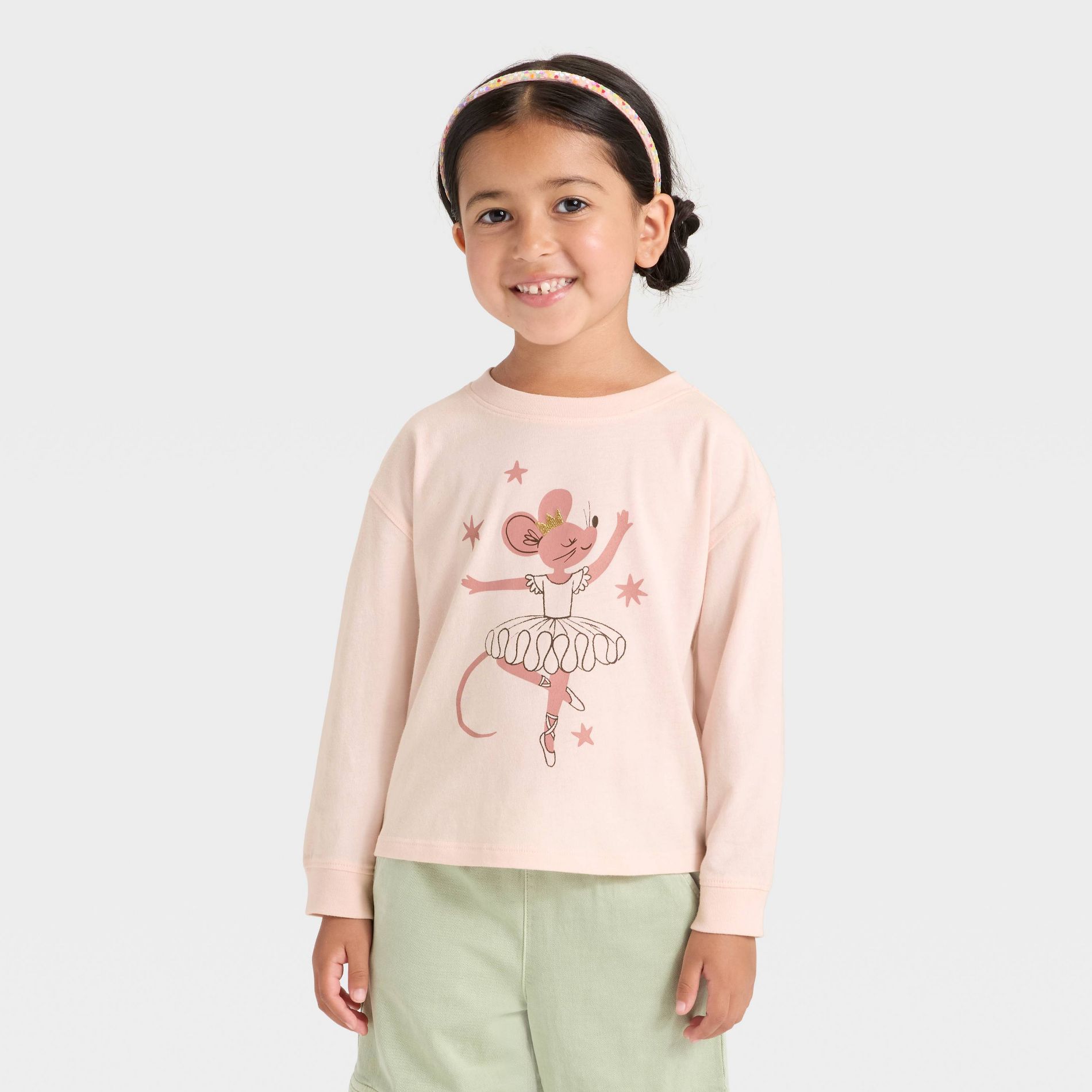 Toddler Girls' Long Sleeve Relaxed T-Shirt - Cat & Jack™ Peach Orange 5T