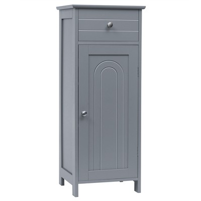 HOMCOM 54 inch Tall Bathroom Storage Cabinet, Freestanding Linen Tower with 2-Tier Shelf and Drawers, Narrow Side Floor Organizer, Grey, Gray