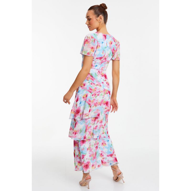 QUIZ Women's Chiffon Floral V-Neck Frill Maxi Dress, 3 of 6