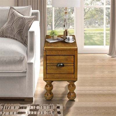 End Table, 23.6 inch Solid Wood Narrow Side Table with Drawer, Vintage Bedside Table Nightstand for Small Spaces, Living Room, Bedroom