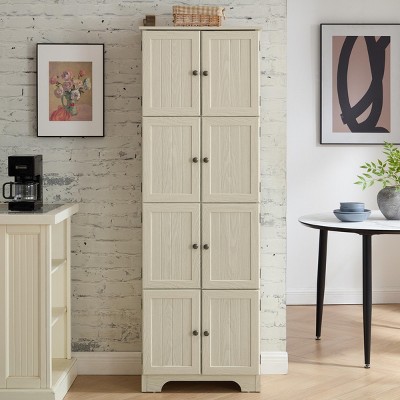 INFURNIC Decorative Storage Cabinets Tall Storage Cabinet with 8 Doors and 4 Shelves for Living Room and Office, White, 23.82"*12.6"*72.4"