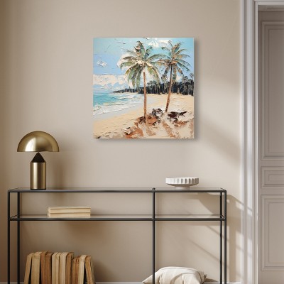 Beach Paradise Coastal Canvas Wall Art in Blue and Beige, 24" x 24"