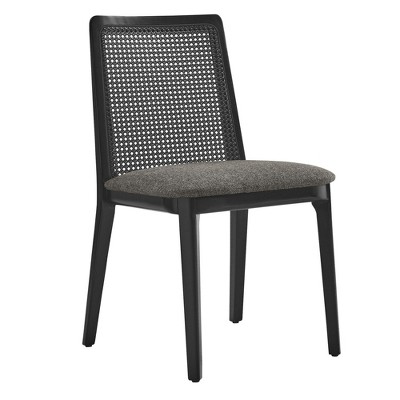 Modway Monarch Wood Dining Accent Chair with Cane Back and Padded Seat in Black Black Gray – Farmhouse Style Chair with Comfort and Style