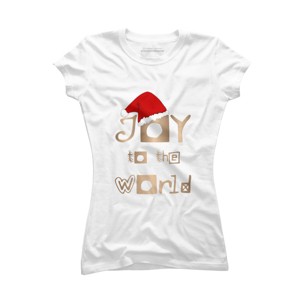 Junior's Design By Humans Christmas Design - Joy to the World in Gold Design and Red By SimplyDesign T-Shirt - 1 of 3