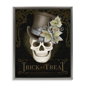 Stupell Industries Trick Or Treat Skeleton Skull Floating Frame Canvas Art - 1 of 4