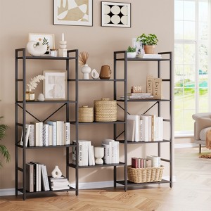 Large Steel Frame Display and Storage Bookcase,Bookcase with Open Display Shelves,Wide Book Shelf Book Case for Home & Office,Triple 4 Tier Bookshelf - 1 of 4