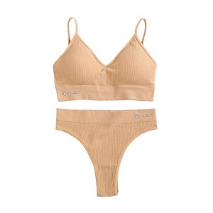 Talmont Seamless Ribbed Bra & Panty Set - Soft Stretch Lounge Lingerie with Removable Pads, Wire-Free Comfort, Multiple Colors & Sizes - 1 of 4