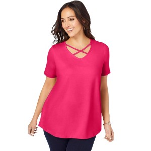 Jessica London Women's Plus Size Stretch Cotton Crisscross Strap Tee - 1 of 4