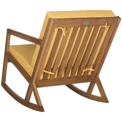 Eco-Friendly Eucalyptus Wood Rocking Chair with Yellow Cushions