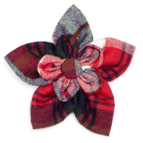 The Worthy Dog Red/green/navy Plaid Adjustable Flower Collar Accessory ...